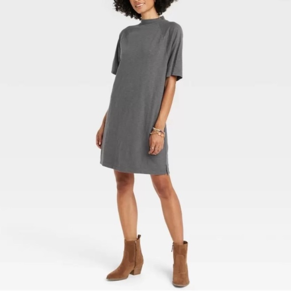 (XS)- Universal Thread Women's Elbow Sleeve Knit T-Shirt Dress - Charcoal